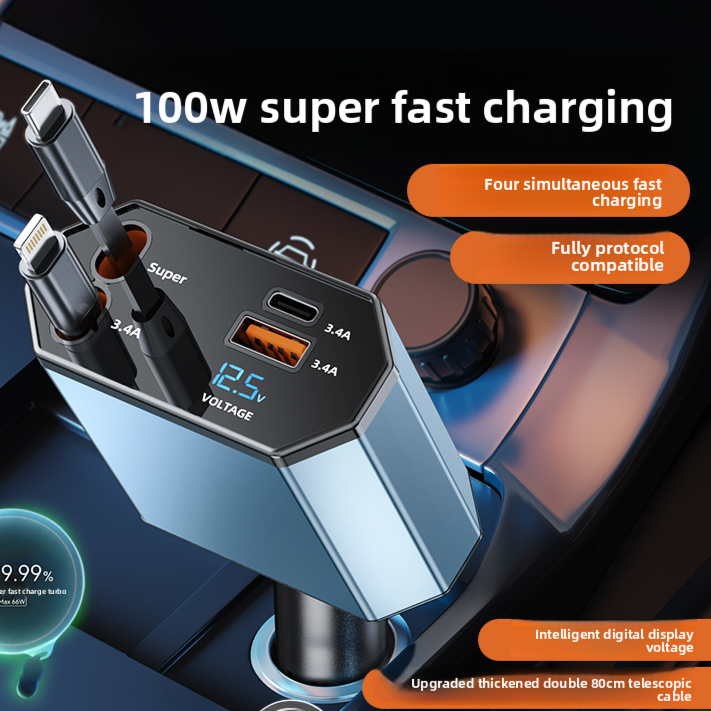 Car Charger 120W with Retractable Cable