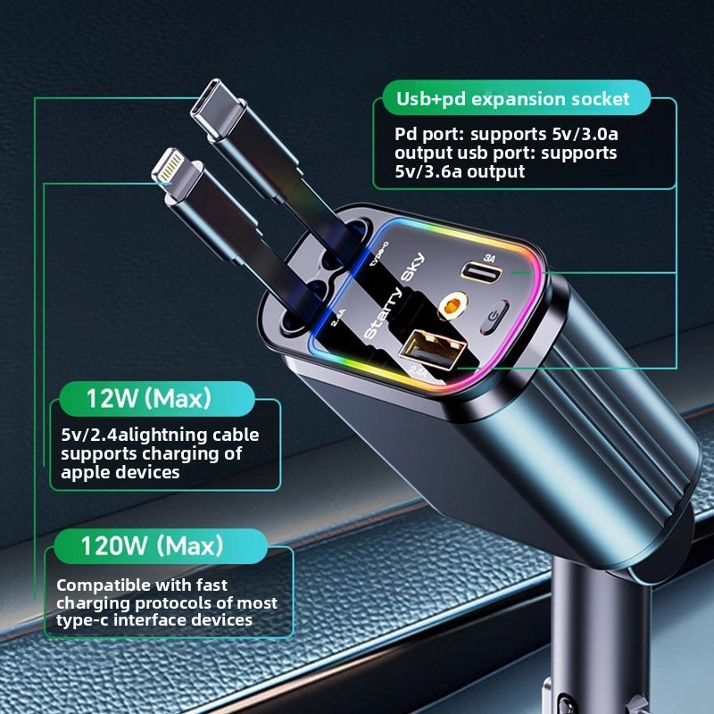 Car Charger 120W with Retractable Cable
